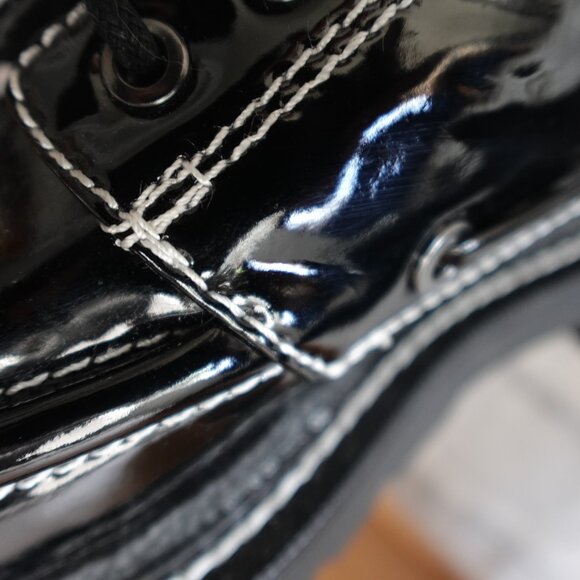Zara Contrast Stitch Vegan Patent Boat Shoes - Picture 5 of 9